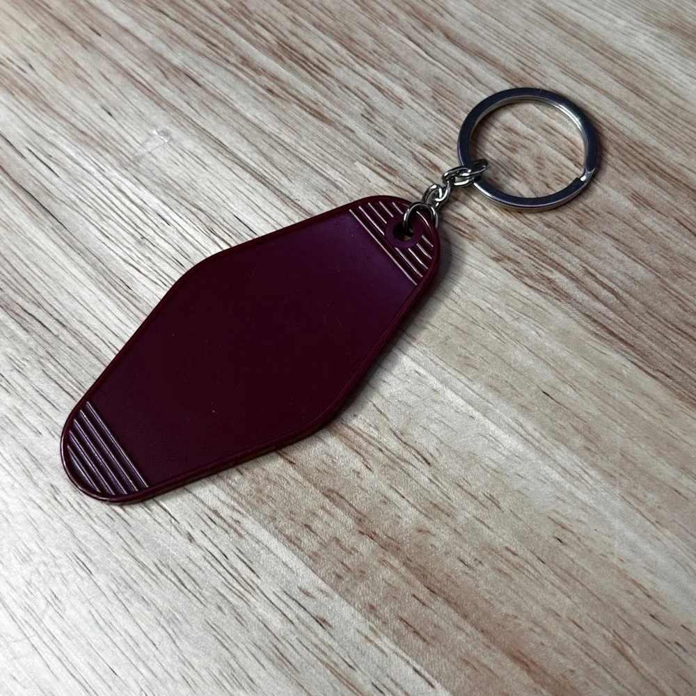 First I Drink The Coffee Motel Keychain Burgundy Retro Butterfly Floral Key Fob